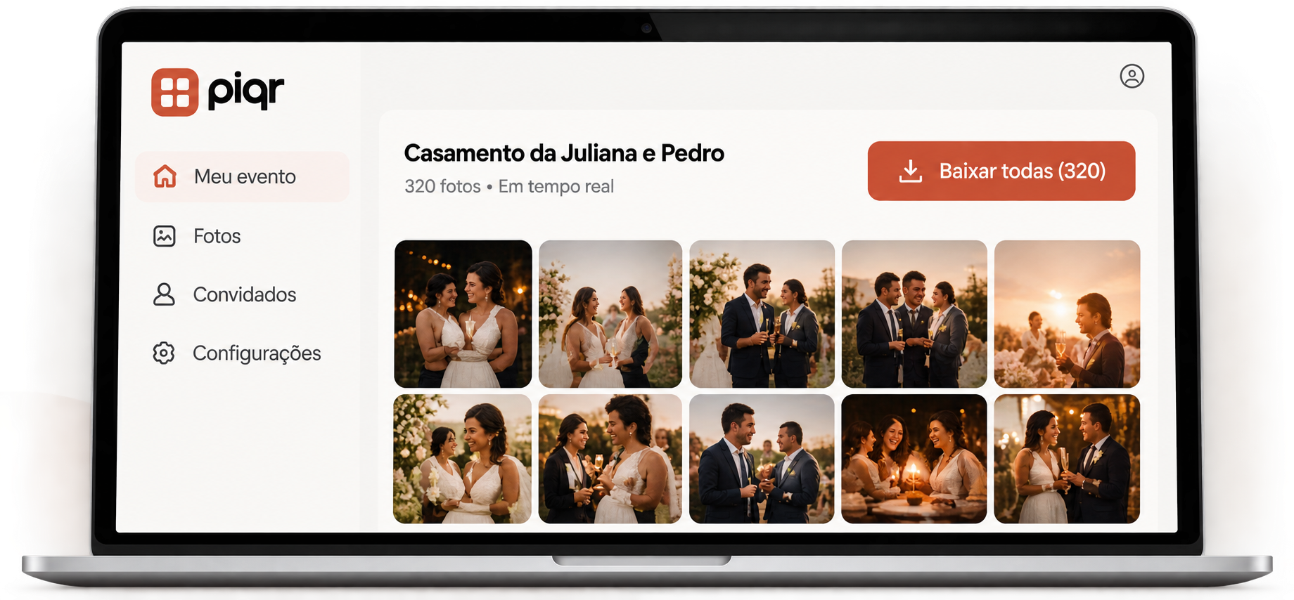 Painel do organizador piqr exibido em notebook